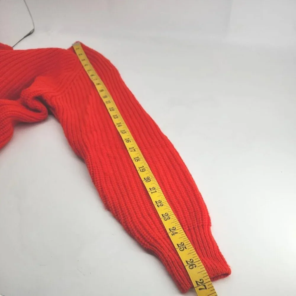 Curry Knits V-neck Cable Knit Bright Red Sweater Unisex  size M - Picture 7 of 7
